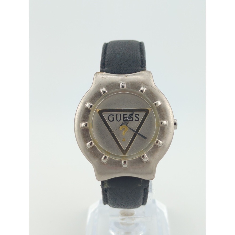 Guess Watch Ladies Vintage 90s 36mm Case Black Leather Band -‎ New Battery